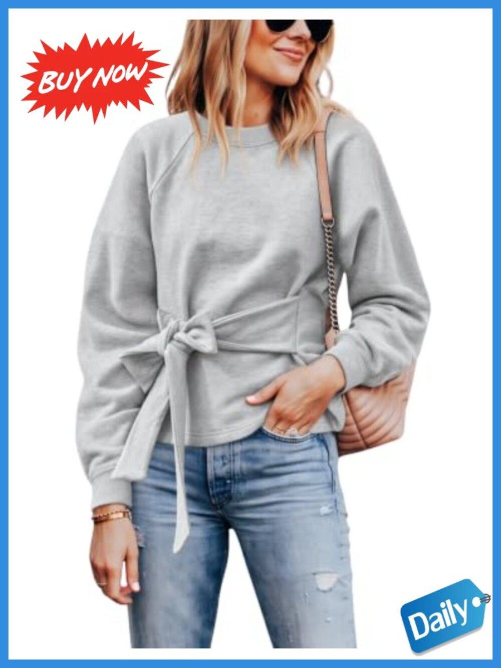 Women's Tie Knot Long Sleeve Sweatshirt Casual Active Pullover Top